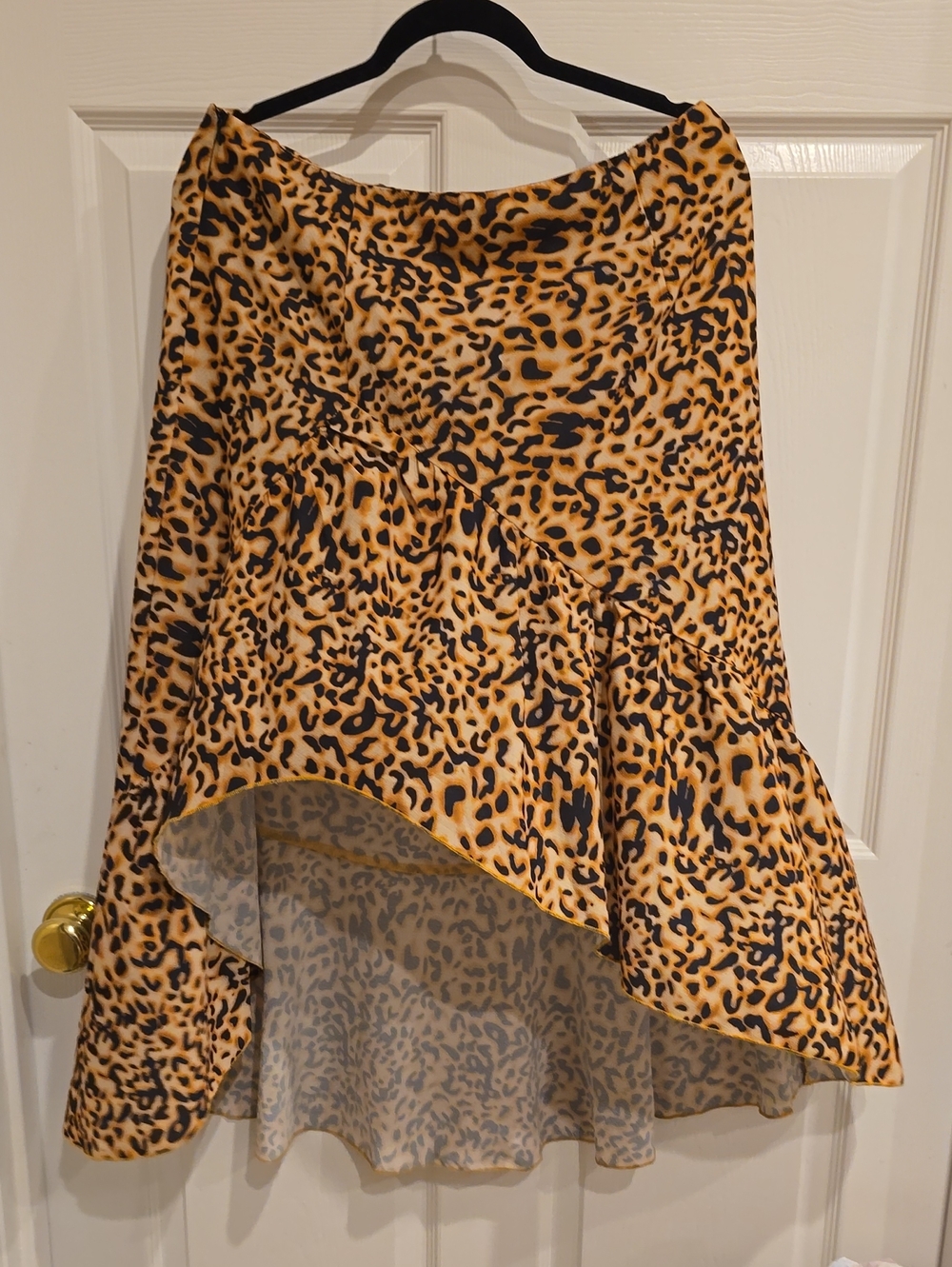 Leopard Print Asymmetric Ruffle Skirt - Tan/Black XXL